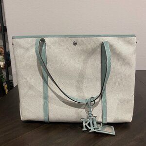 Ralph Lauren Canvas & Leather Emerie Extra Large Tote Bag w/ Insert